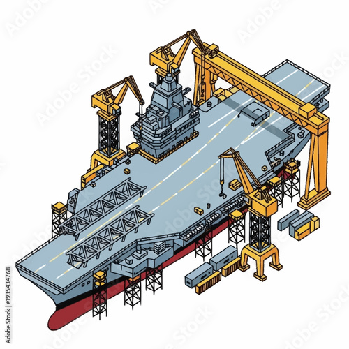 Aircraft Carrier Under Construction in Shipyard.