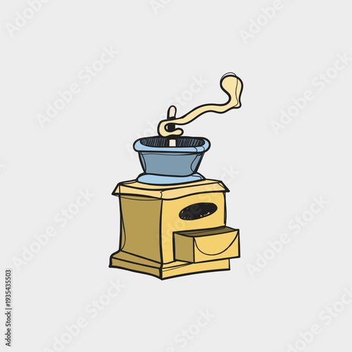 Vintage Manual Coffee Grinder Colorful Hand Drawn Doodle Vector