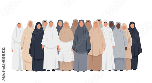 Diverse Group Of Women In Traditional Modest Dress Standing Together. Vector Illustrations. EPS Editable