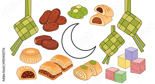 Assorted Pastries Breads Cookies Buns and Dumplings Displayed Together. Vector Illustrations. EPS Editable