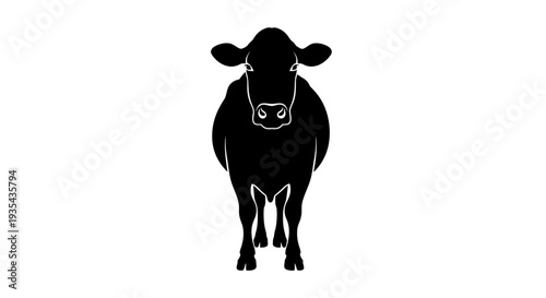 Black Cow Silhouette Standing on White Background. Vector Illustrations. EPS Editable