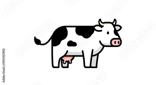 Cartoon Cow and Calf on Farm Scene with Pasture and Milk Theme. Vector Illustrations. EPS Editable