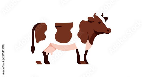 Cartoon Cow Illustration With Udder In Pasture. Vector Illustrations. EPS Editable