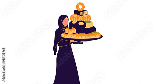 Celebration Moment Woman Holding Birthday Cake With Candles. Vector Illustrations. EPS Editable