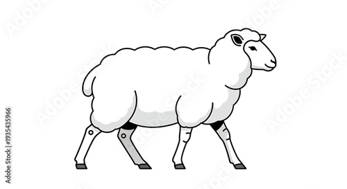 Cartoon Sheep Walking In Plain White Background. Vector Illustrations. EPS Editable