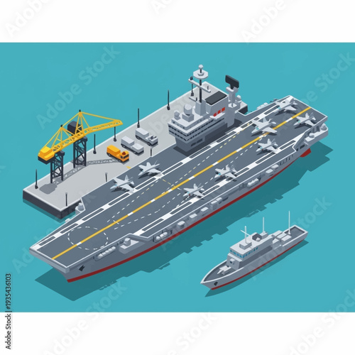 Aircraft Carrier with Escort Ship Illustration.