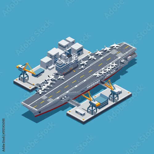 Wallpaper Mural Aircraft Carrier Ship with Fighter Jets Isometric View. Torontodigital.ca