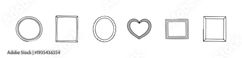 Collection of simple and decorative circular, square, and heart frames for graphic design