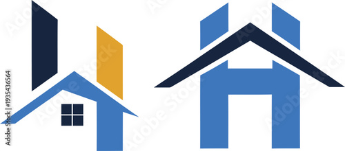 House letter H logo blue and yellow real estate
