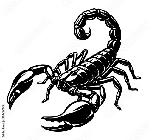 Detailed Scorpion Silhouette Illustration, Poisonous Arachnid Predator, Desert Wildlife Insect Design, Dangerous Scorpion Sting Vector Graphic
