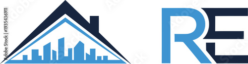 Real estate logo with abstract city and house elements