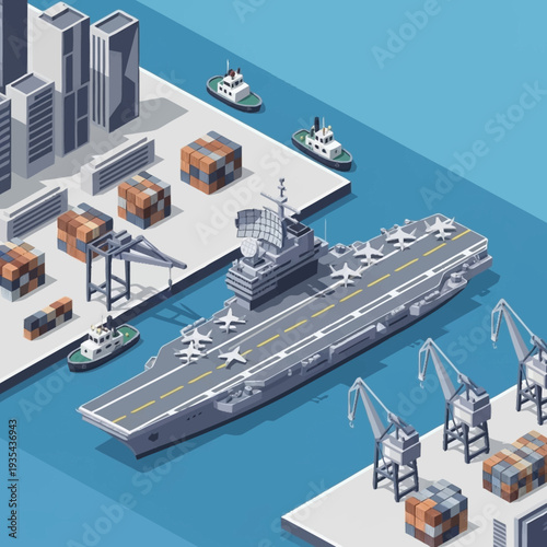 Aircraft Carrier with Planes and Ships.