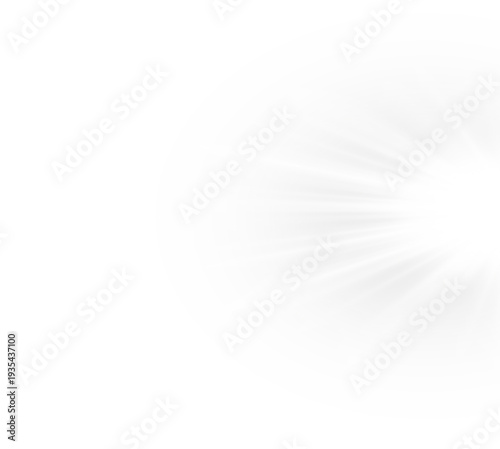 Transparent sun flare with soft radiant beams. Elegant glow effect enhances natural lighting. Isolated graphic element for creative design.