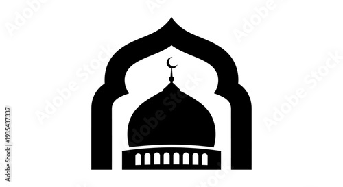 Elegant Mosque Arch Frame Under Dark Silhouette. Vector Illustrations. EPS Editable