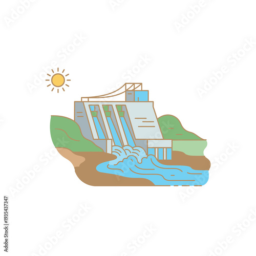 Hydroelectric Dam Generating Clean Energy on a Sunny Day.eps