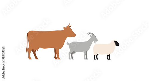 Family of Farm Animals Featuring Cow Calf and Chick Pair. Vector Illustrations. EPS Editable
