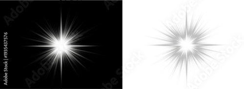 Abstract glowing star with dynamic shine. Floating dust particles create magical depth. Isolated transparent PNG illustration.