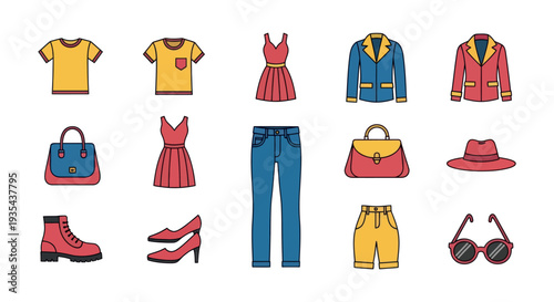 Assortment of diverse apparel items and accessories perfect for ecommerce store listings or any commercial project requiring stylish wardrobe components