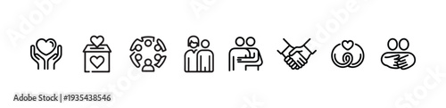Vector collection of friendship unity support love and partnership line icons for social awareness themes