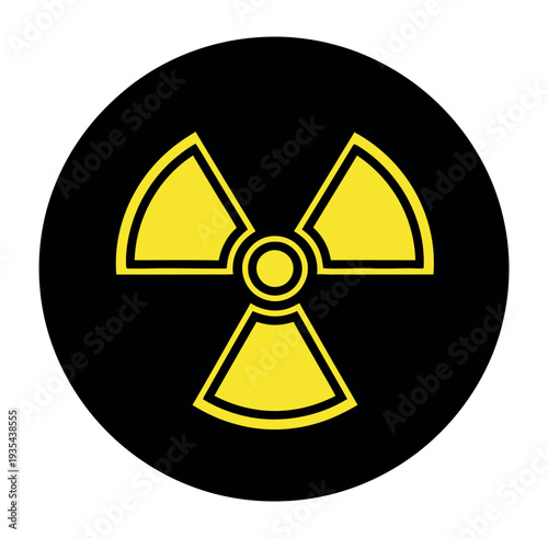 Yellow radiation warning symbol in a prominent black circular sign indicating hazardous materials and radioactive substances for safety and informational displays