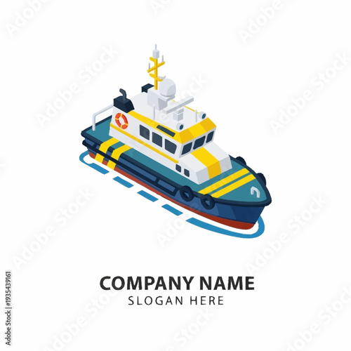 Colorful Tugboat Illustration with Yellow Accents.
