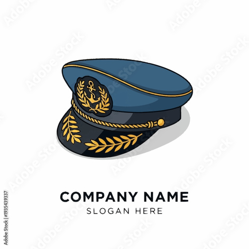 Military Officer Cap with Gold Emblem.