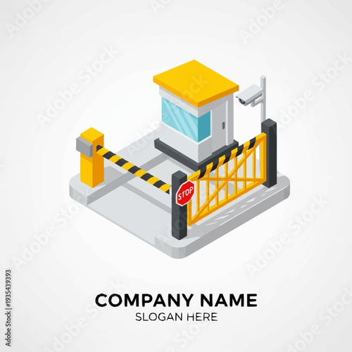 Isometric Security Booth with Gate and Barrier.