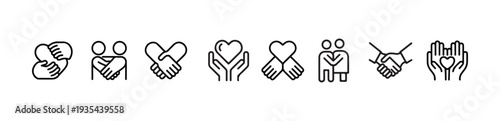 Set of friendship and support icons with hands holding and embracing people symbols