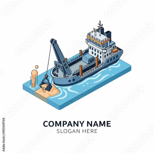 Isometric Illustration of a Cargo Ship.