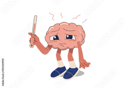 Brain character feeling very sick, Medical and health recovery themes. Flat vector design illustration.
