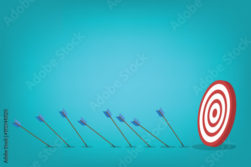 Business Strategy Target Concept with Arrows Missing Bullseye – Goal Achievement, Marketing Performance, Planning, Failure Analysis and Growth Flat Vector Illustration