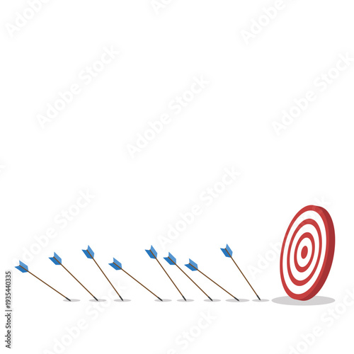 Business Strategy Target Concept with Arrows Missing Bullseye – Goal Achievement, Marketing Performance, Planning, Failure Analysis and Growth Flat Vector Illustration