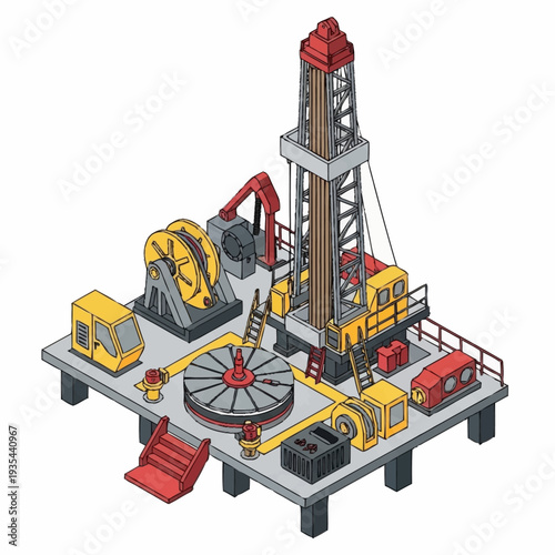 Oil Rig Machinery Equipment Industrial Illustration.
