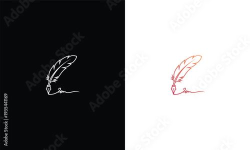 Quill Pen Logo Vector Elegant Feather Signature Icon for Writers Authors  Creative Branding.