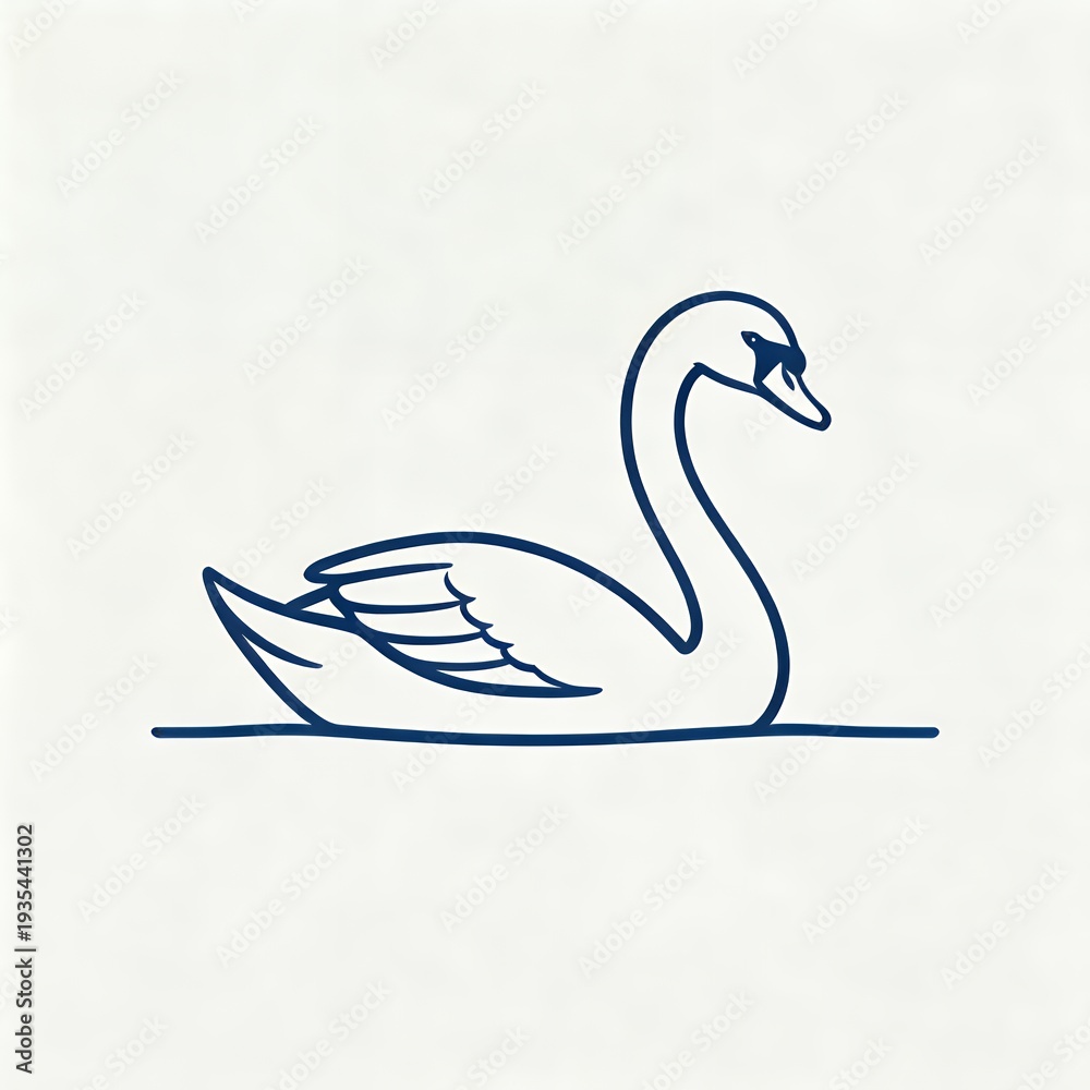 Fototapeta premium Serene Swan Silhouette: Minimalist Blue Line Art on White Background