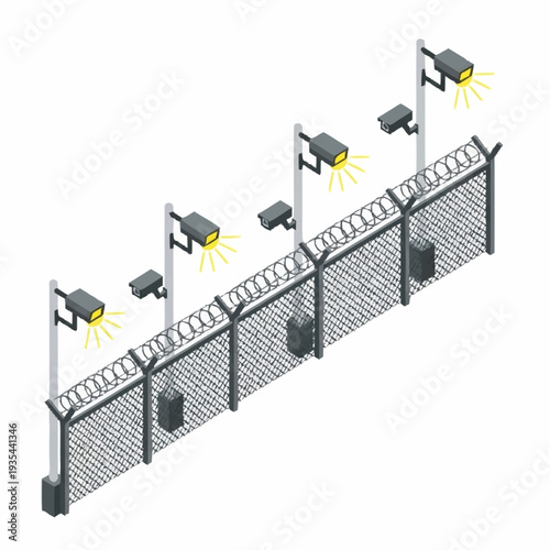 Security Fence with CCTV Cameras and Lights.
