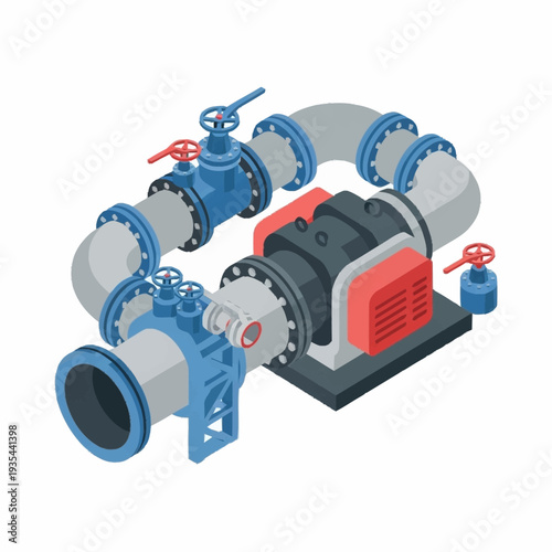 Industrial Pump System with Valves and Pipes.