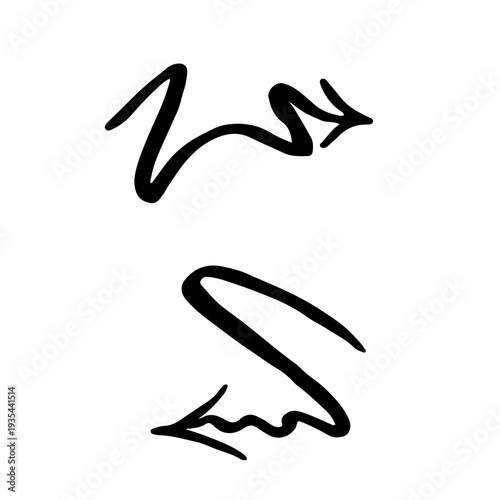 Hand-drawn doodle of two expressive arrows with wavy, energetic lines, representing dynamic movement, direction, and creative minimalist navigational design