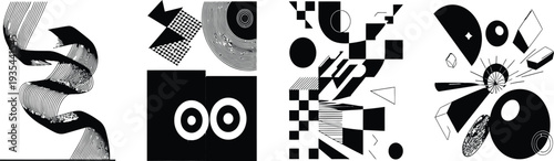 Abstract geometric composition vector set, modern experimental shapes collage, creative graphic design elements collection