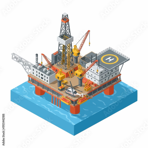 Oil Rig Platform 3D Model Illustration.