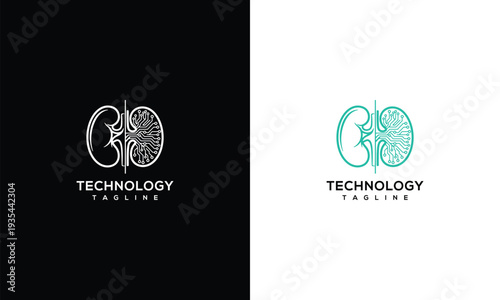 Modern Kidney Technology Logo Design - Digital Health  Medical Science Symbol.