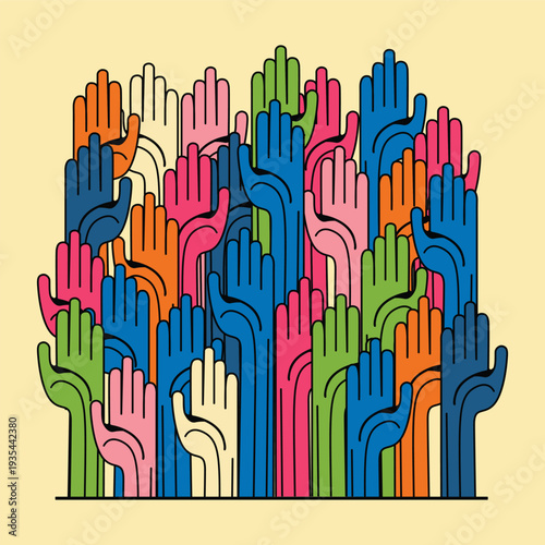 Multiple Hands Upward Silhouettes – Abstract Community Vector Design