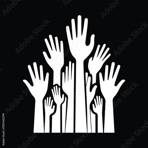Raised Hands Silhouette Icons – Diverse Gesture Vector Collection