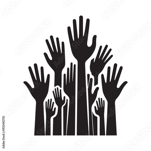Raised Hands Silhouette Icons – Diverse Gesture Vector Collection