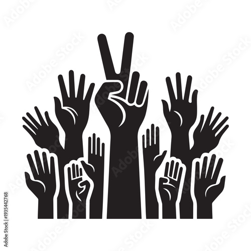 Colorful Raised Hands Illustration – Crowd Gesture Vector Set