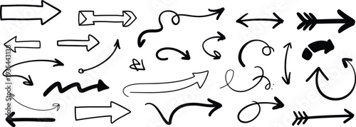 Various black and white arrows and curved lines pointing in different directions
