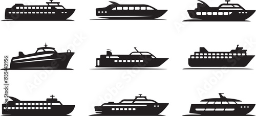 Collection of various luxury yachts and cruise ships isolated design elements