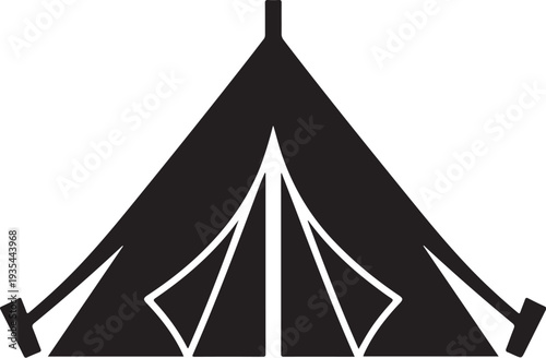 Simple black and white illustration of a camping tent