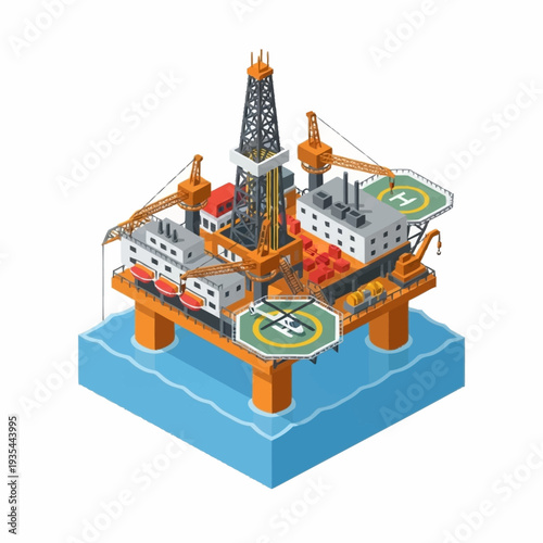 Isometric Offshore Oil Rig Platform Structure.