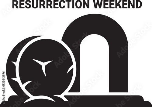 Resurrection weekend symbol with cross and empty tomb graphic